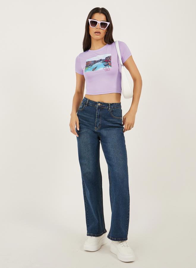 Styli Sceneric Graphic Print Cropped Fitted T-Shirt - Image 2